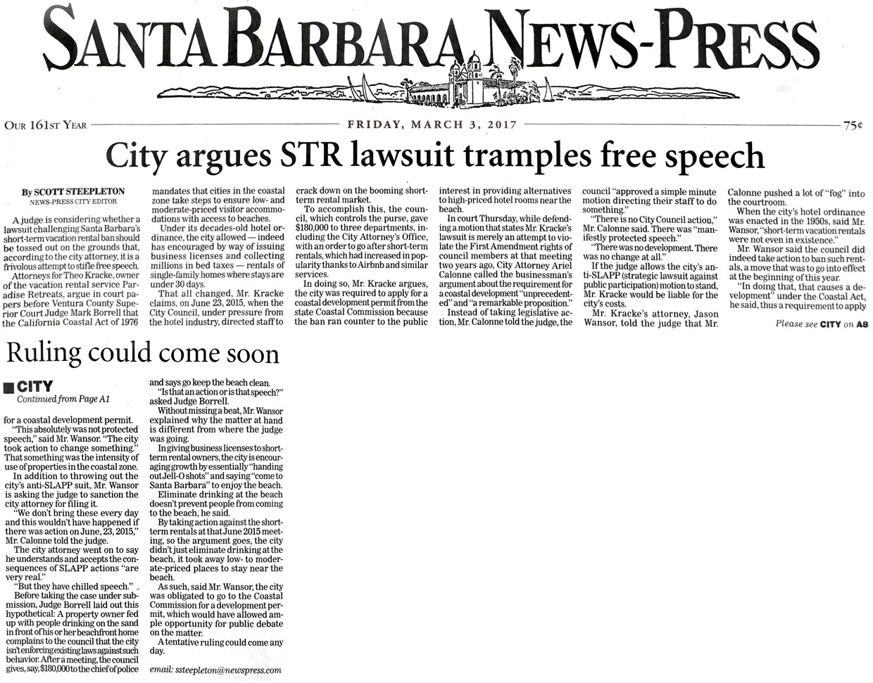 City argues Short Term Rental lawsuit tramples free speech
